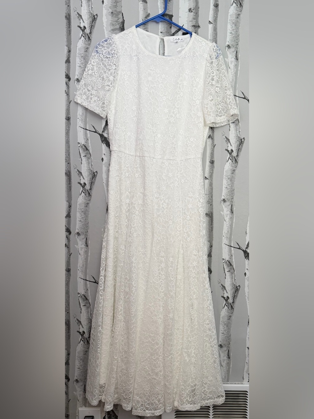 White Lace Short-Sleeve Dress